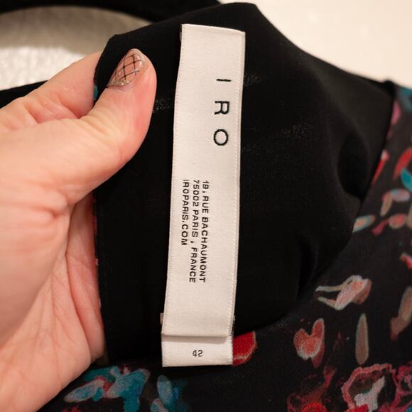 IRO Blank Dress Black Floral Print Asymmetric Chiffon Long Sleeves SZ 10 US - Picture 7 of 8